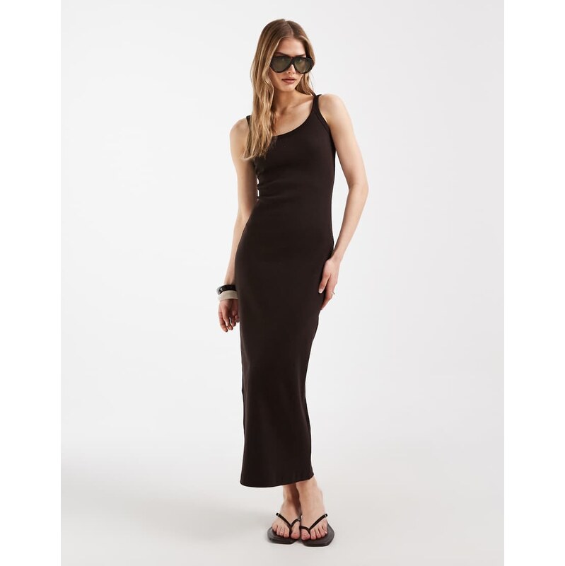 ASOS DESIGN rib midi dress in chocolate-Brown