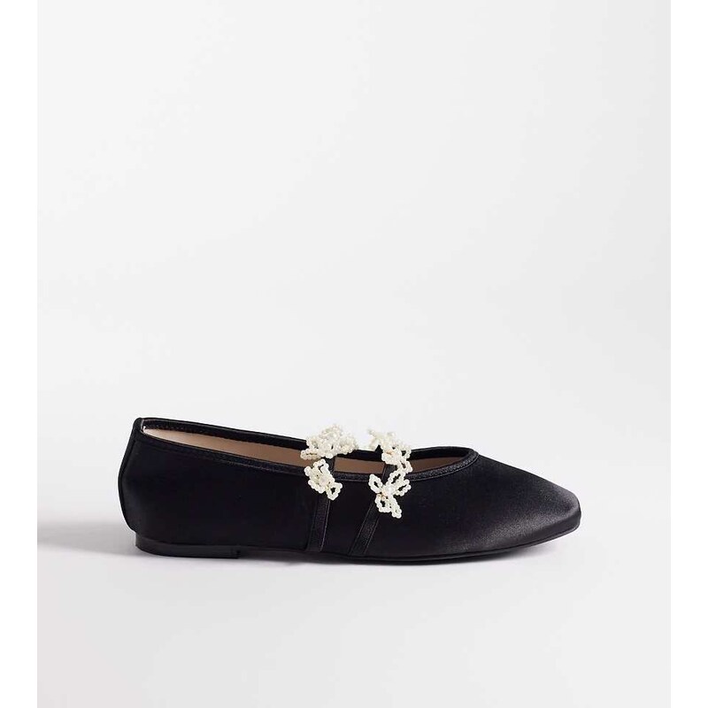 Kaiia exclusive double strap pearl floral satin ballet flats in