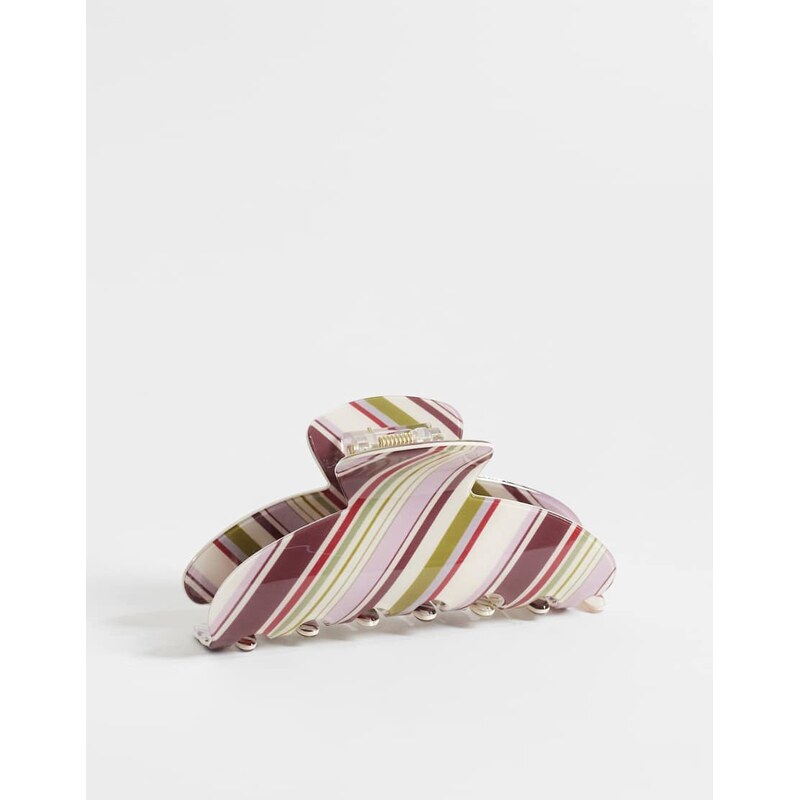 ASOS DESIGN claw hair clip with pink and green stripes-Multi 114969476
