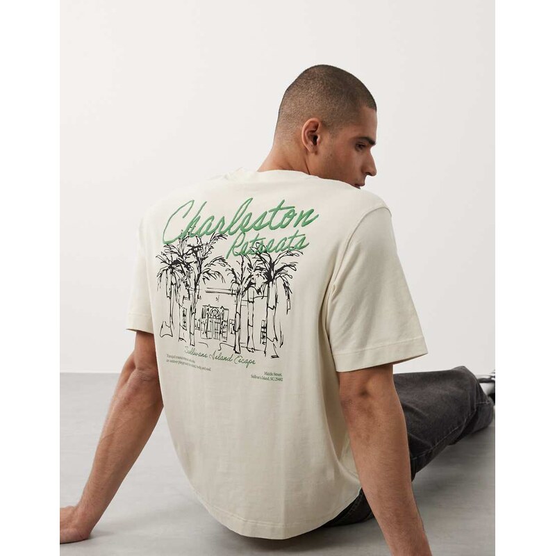 Abercrombie & Fitch destination graphic t-shirt in cream-White