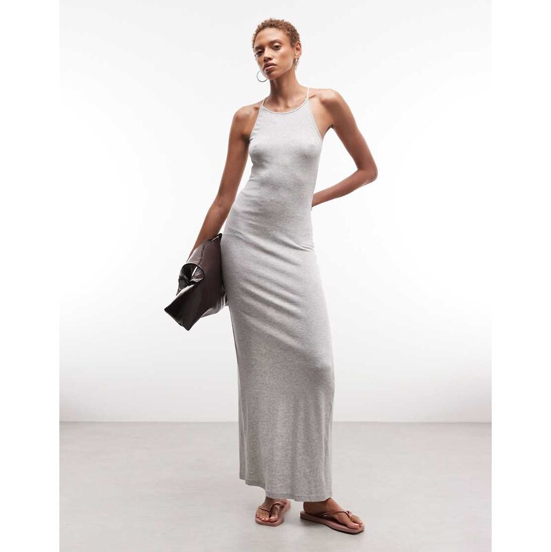 Weekday racer back maxi dress in grey melange