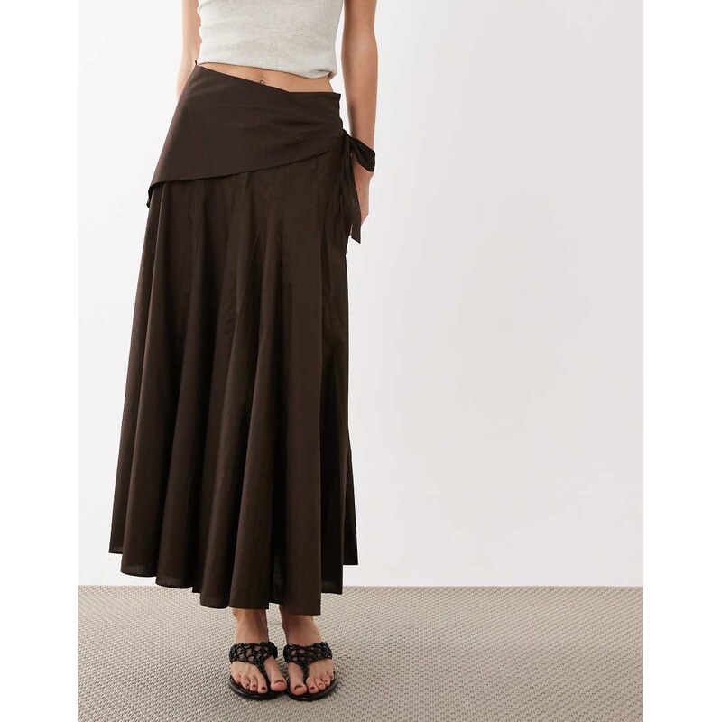 Mango 100% cotton maxi skirt with scarf in brown