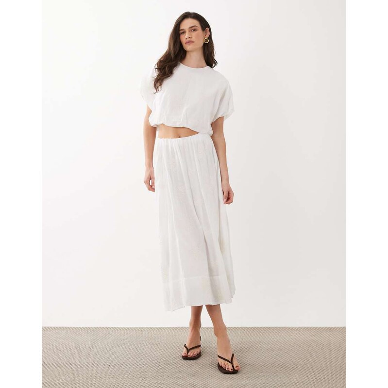 Mango embroidered maxi skirt in cream-Neutral