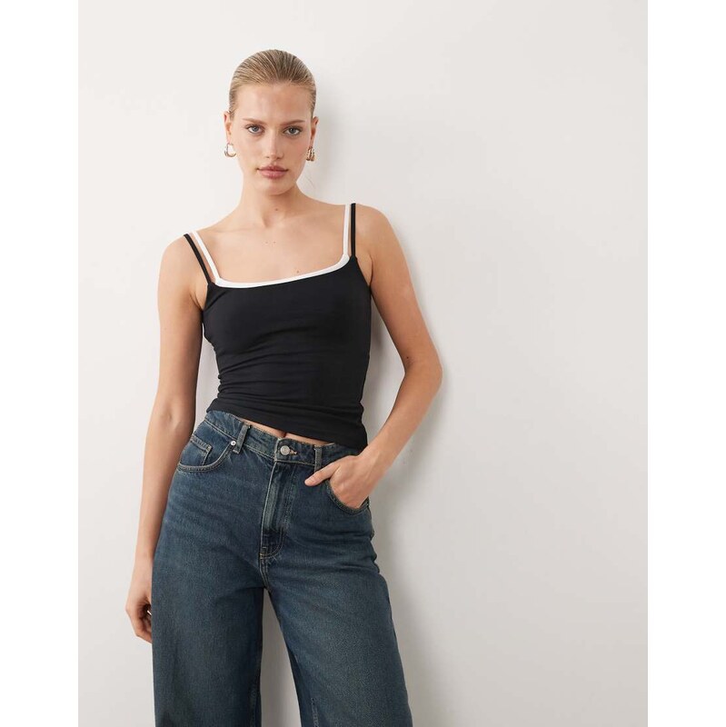 Abercrombie & Fitch 90s double layer cami with built in bra in black 115022084