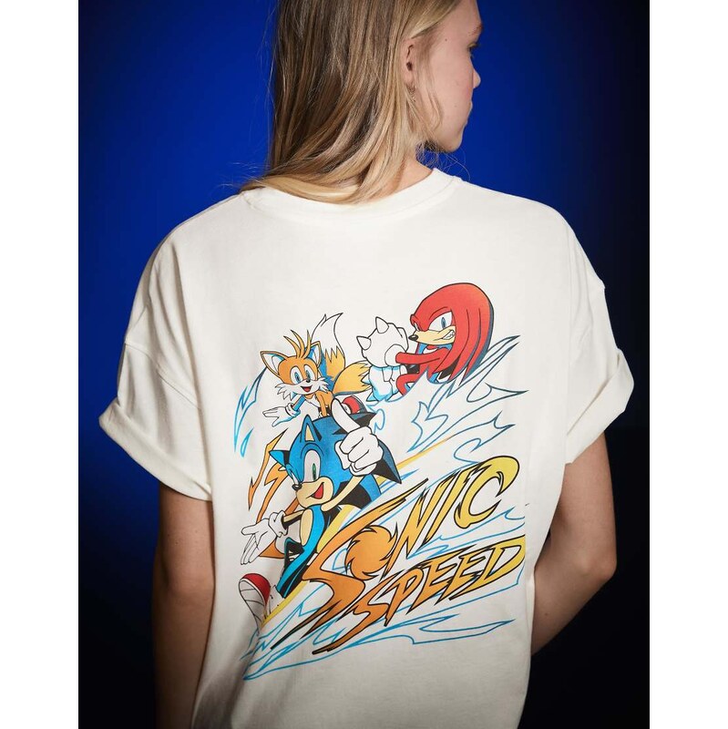 Bershka Oversize sonic short sleeve t-shirt in white