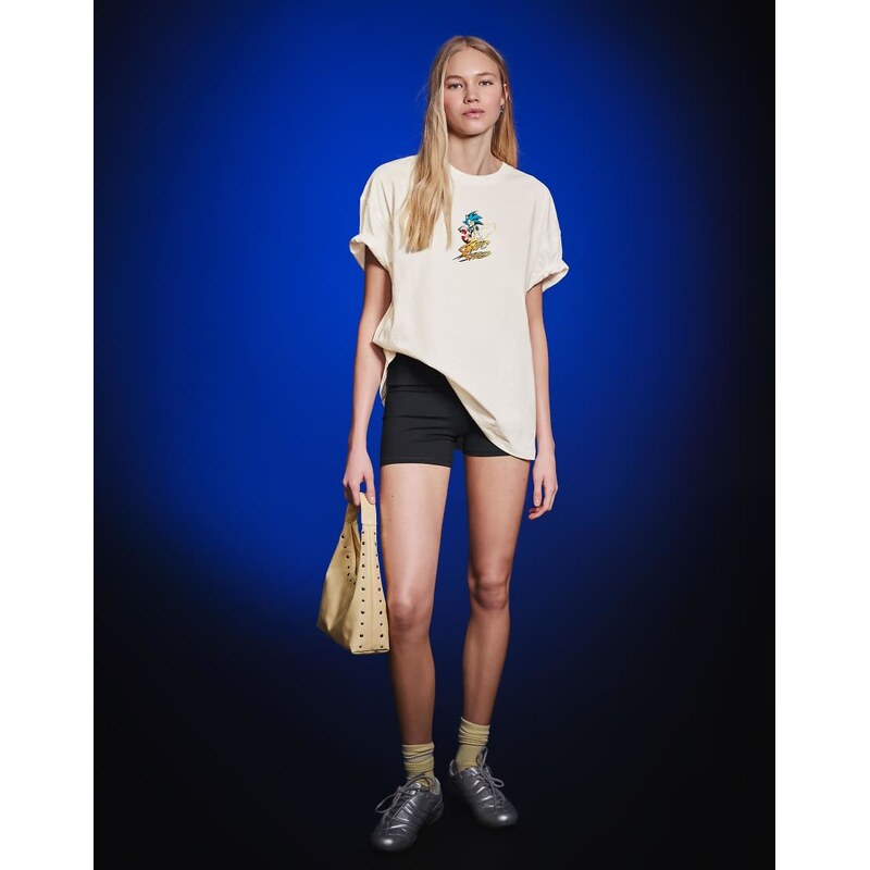 Bershka Oversize sonic short sleeve t-shirt in white