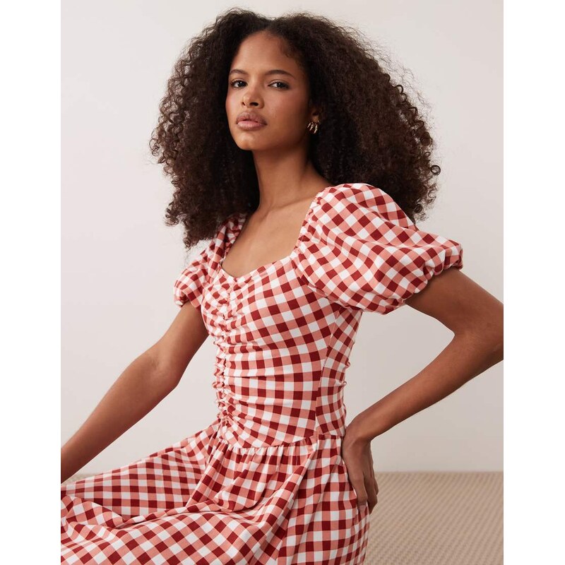 ASOS DESIGN ruched front mini tea dress in red gingham