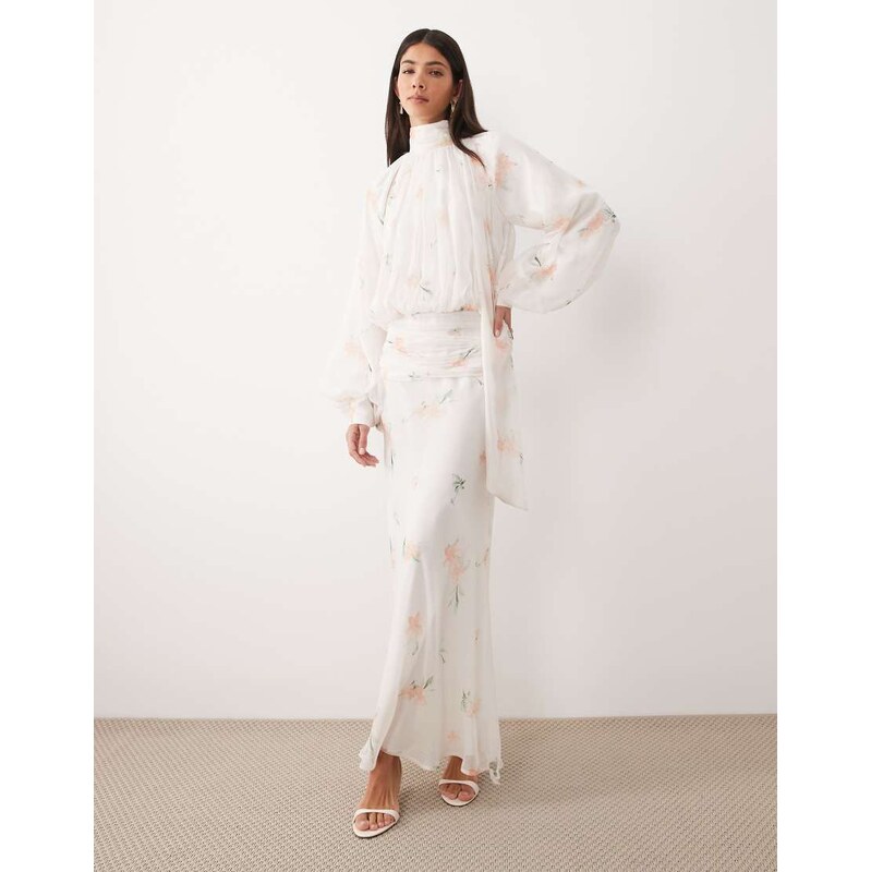 ASOS DESIGN high neck drape chiffon maxi dress with neck tie in