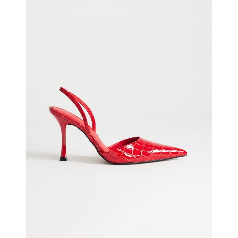 Topshop Angel high heeled court shoe in patent red croc