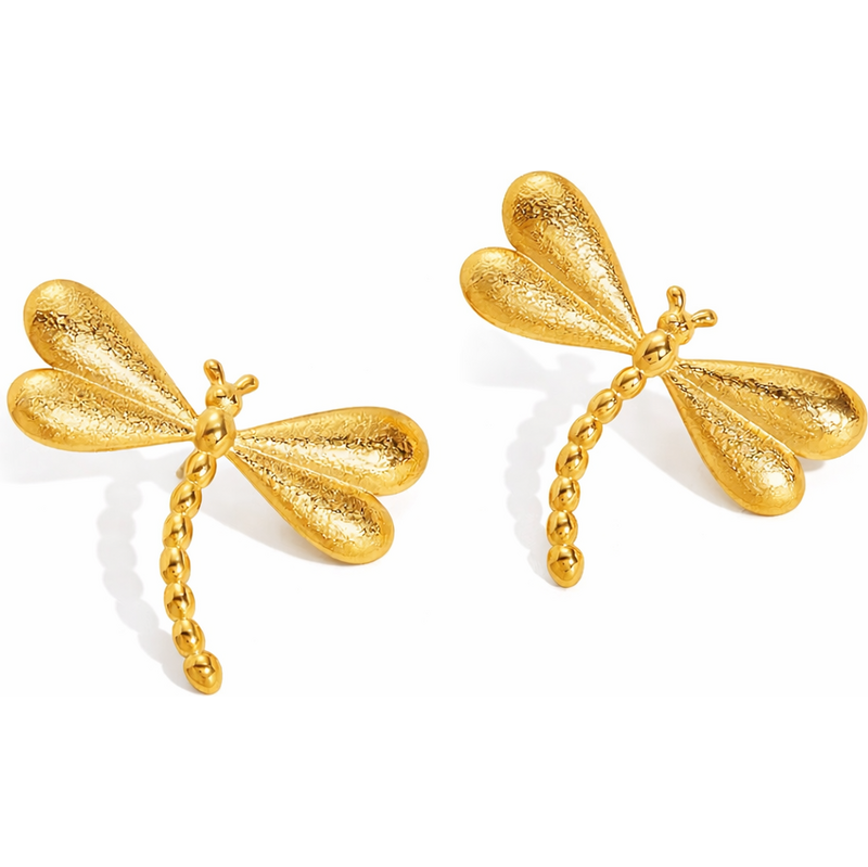 ELENYS Golden Dragonfly – pozlacené náušnice 18K žluté zlato