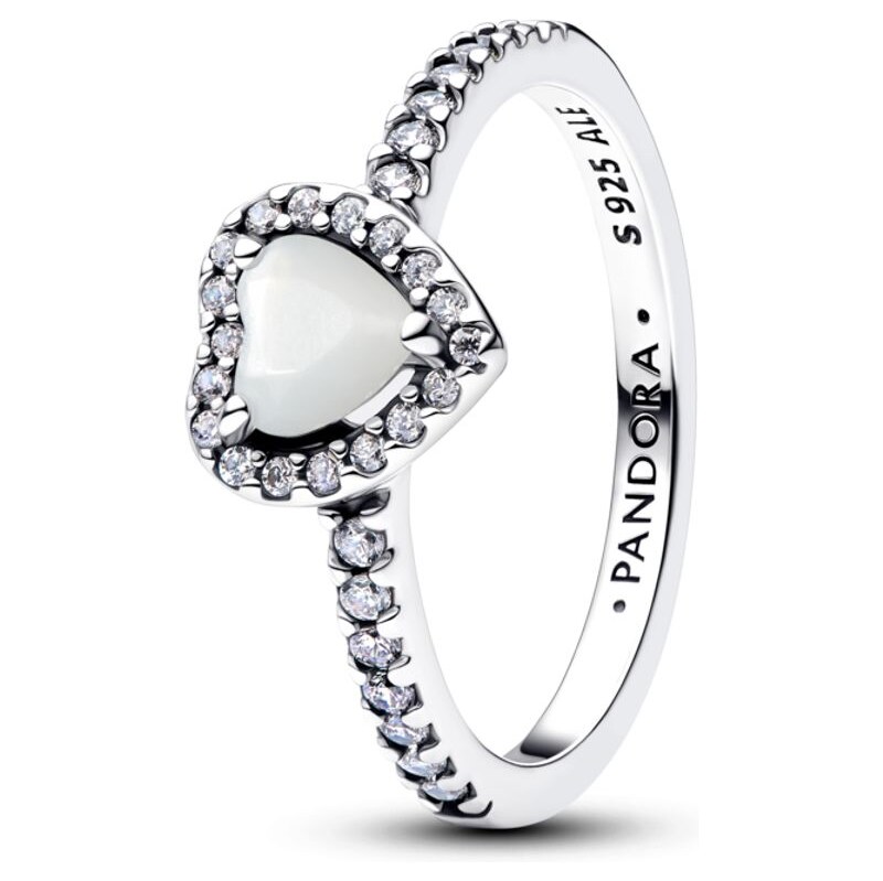 PANDORA Prsten Vyvýšené bílé srdce 114959267