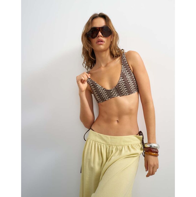 Topshop Thea scoop bikini top in chocolate-Brown