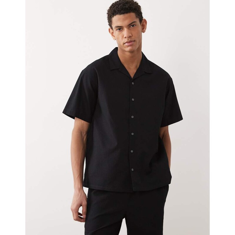 JJ Rebel co ord waffle shirt in black