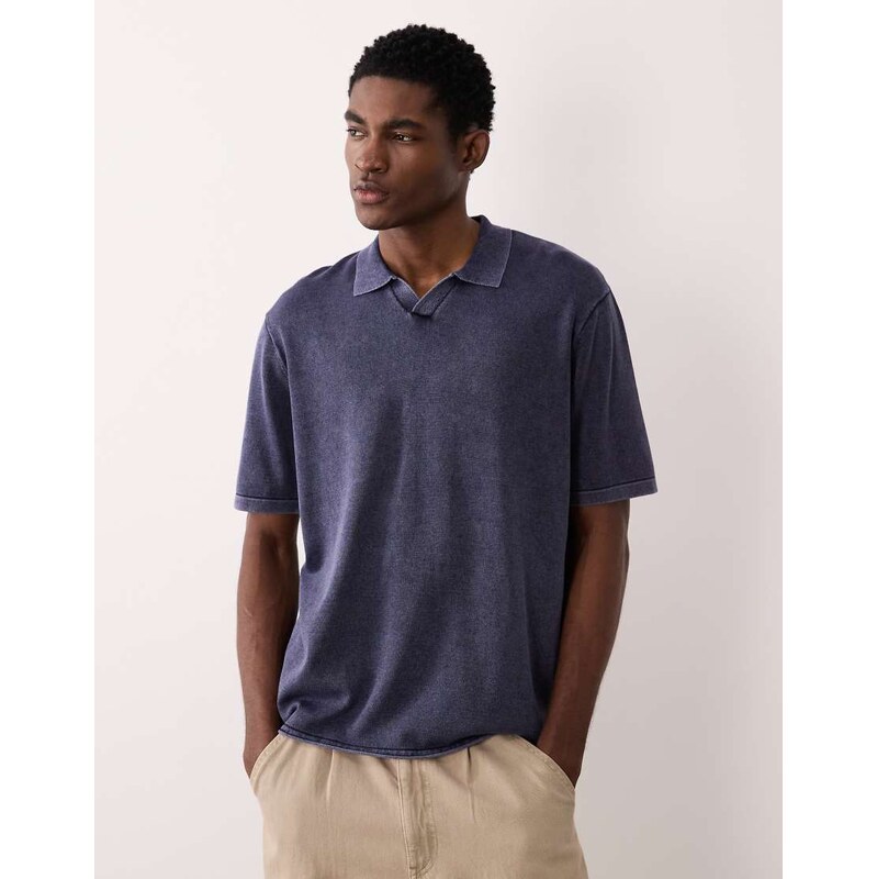 JJ Rebel split neck polo in washed navy
