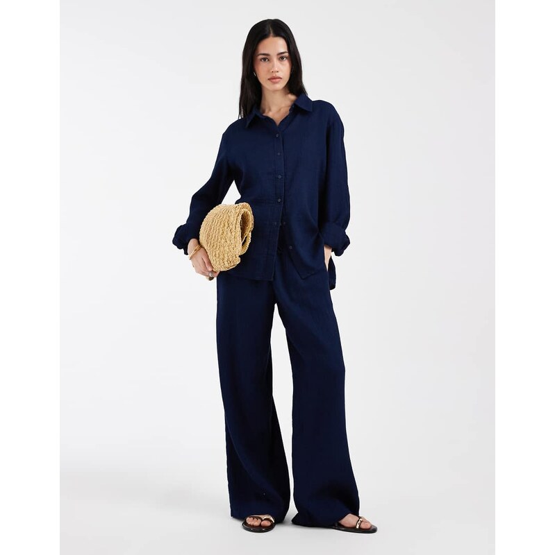 ONLY wide leg seersucker trouser co-ord in navy