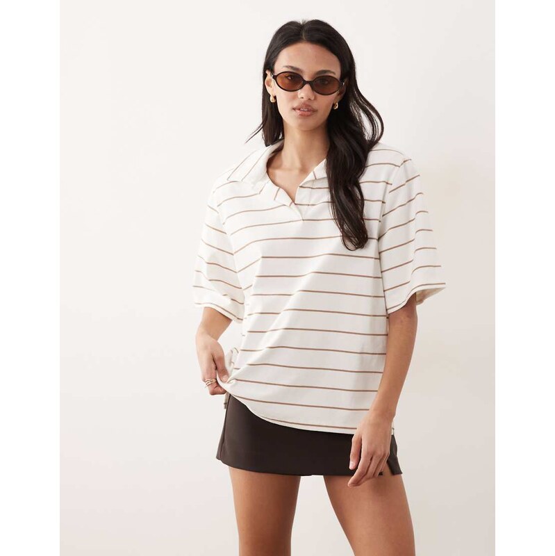 4th & Reckless cotton shoulder pad detail collared polo top in white 114962220