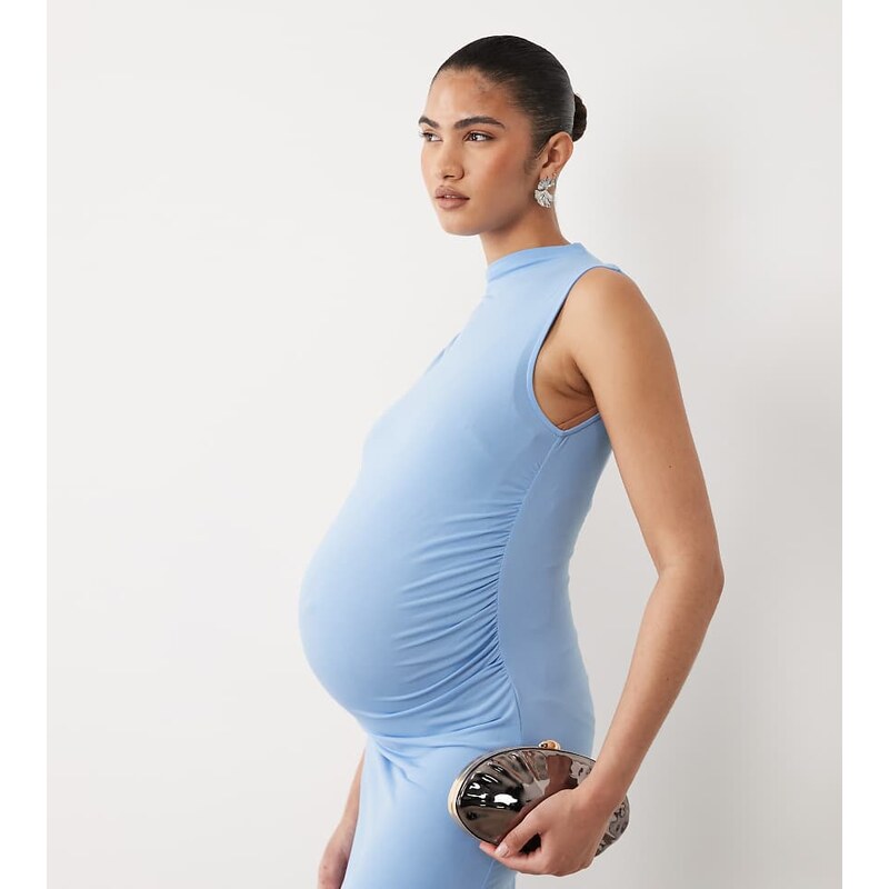 Mama.licious Mamalicious Maternity sleevelss slinky ruched detail midi 114962223