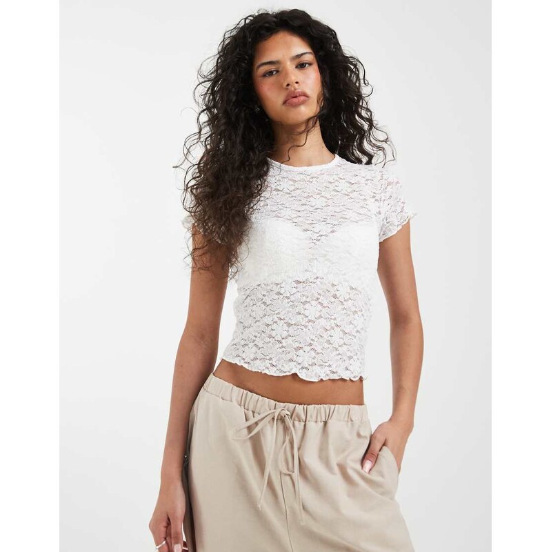 ONLY lace detail t-shirt in white