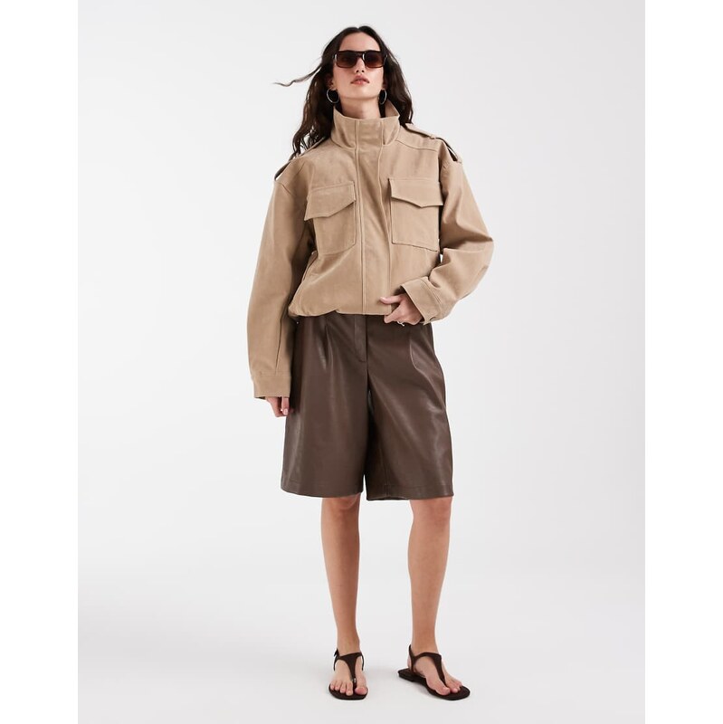 Bronze Snake Alegra funnel neck jacket in taupe-Navy 114962240