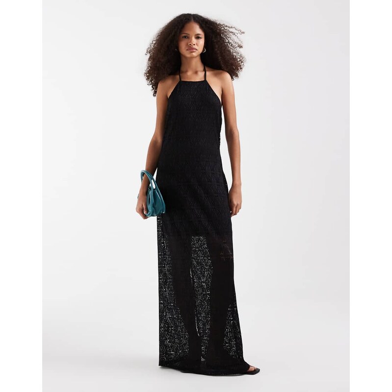 Vero Moda stretch lace halter maxi dress in black