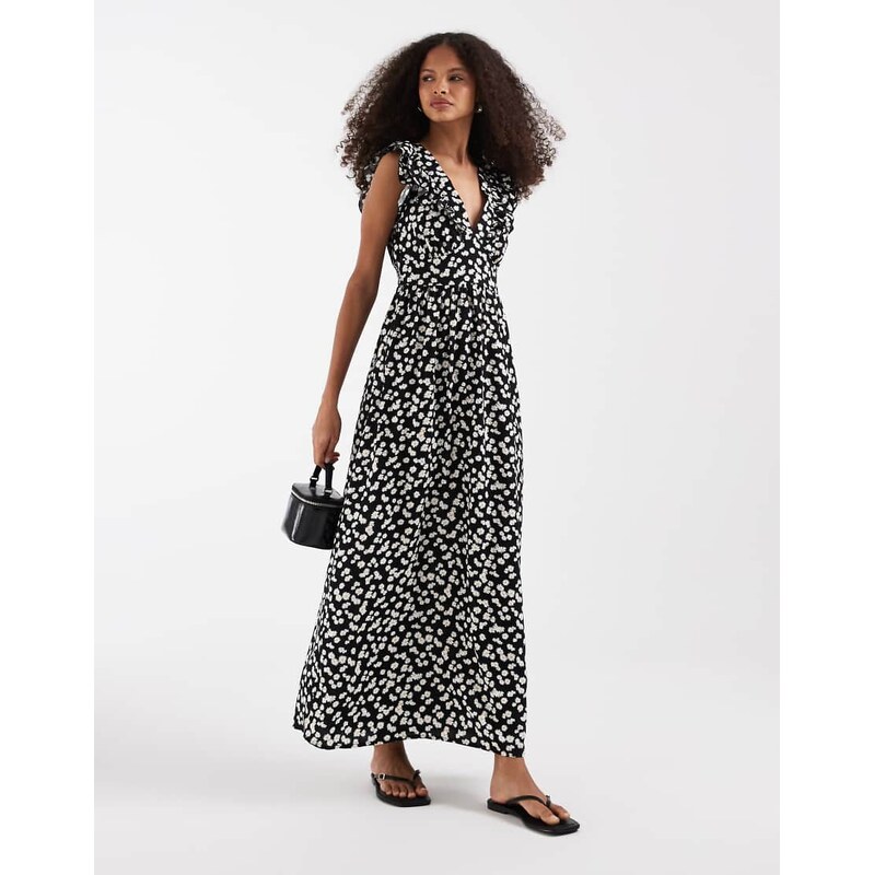 Vero Moda Easy Joy ruffle shoulder plunge front midi dress in
