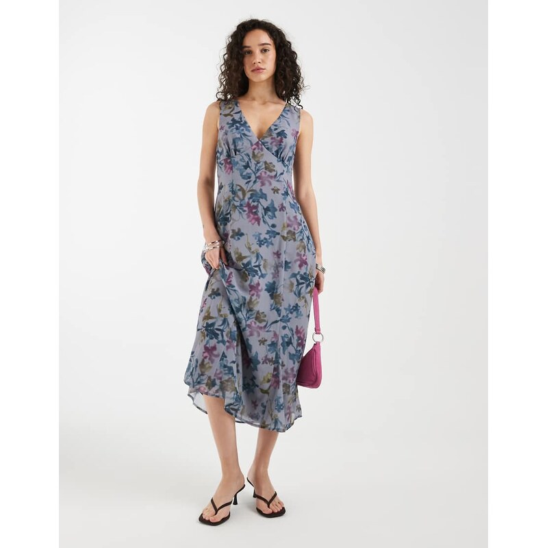Motel Olydia chiffon flower shadow midaxi dress in blue