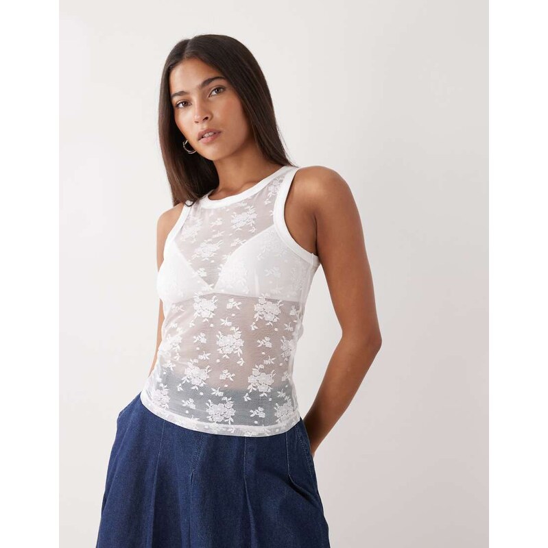 Noisy May lace tank top in white 114962274