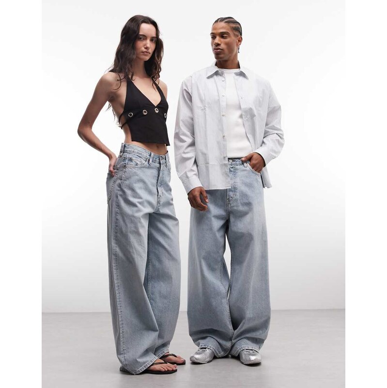 Weekday Astro Unisex low rise baggy fit jeans in light blue wash