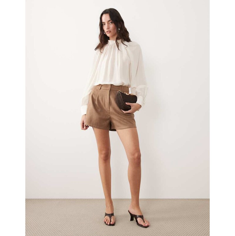 River Island suedette shorts in beige-Neutral