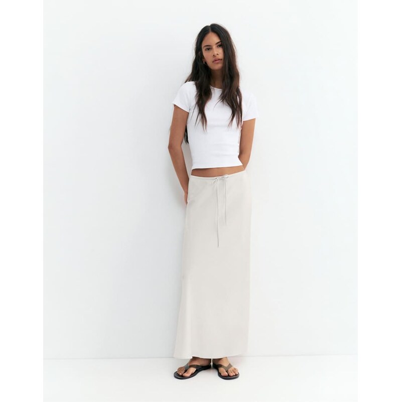 Pull&Bear Satin midi skirt in beige-Neutral 115005682
