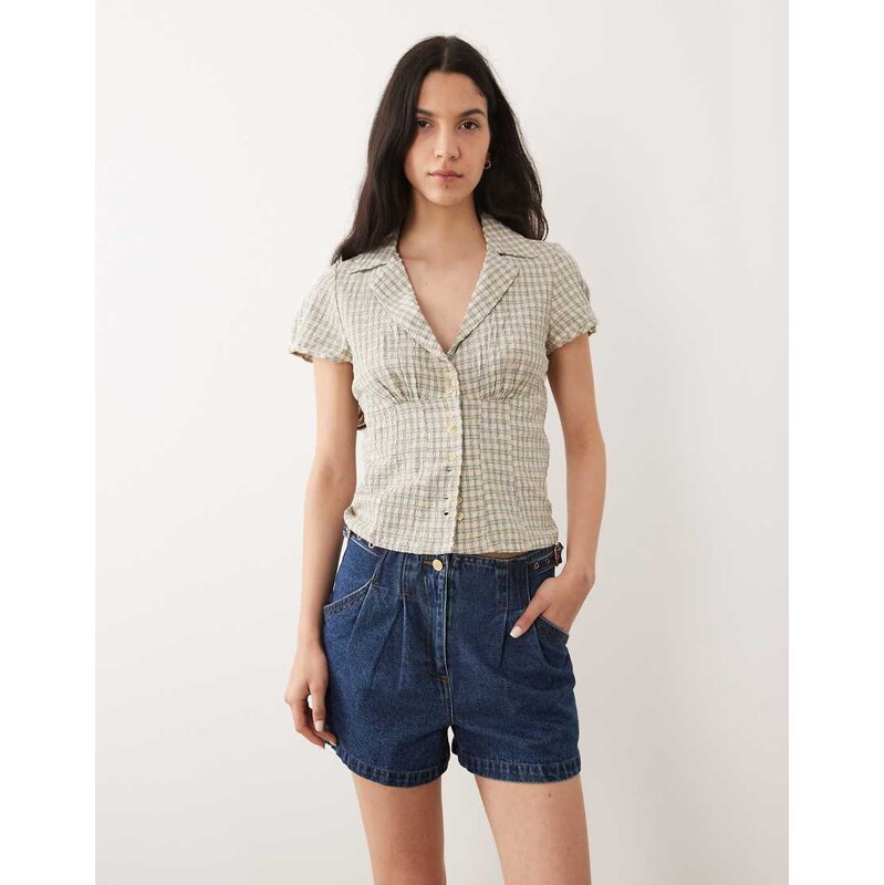 River Island tailored tab detail denim shorts in medium denim
