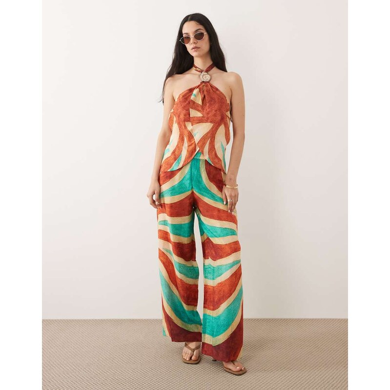 River Island swirl print beach trousers in brown