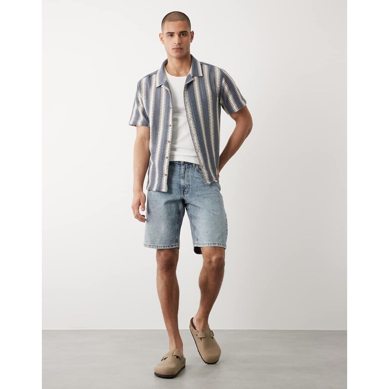 River Island washed denim short in mid blue