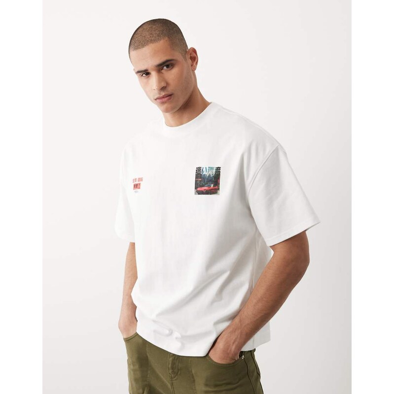 River Island Japanese car mountain printed t-shirt in white