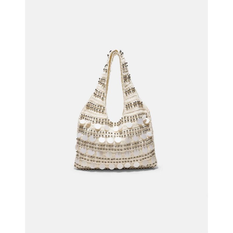 Stradivarius Sequinned crochet bag in ecru-White 114962347