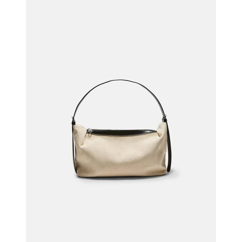 Stradivarius Contrast canvas shoulder bag in ecru-White 114962351