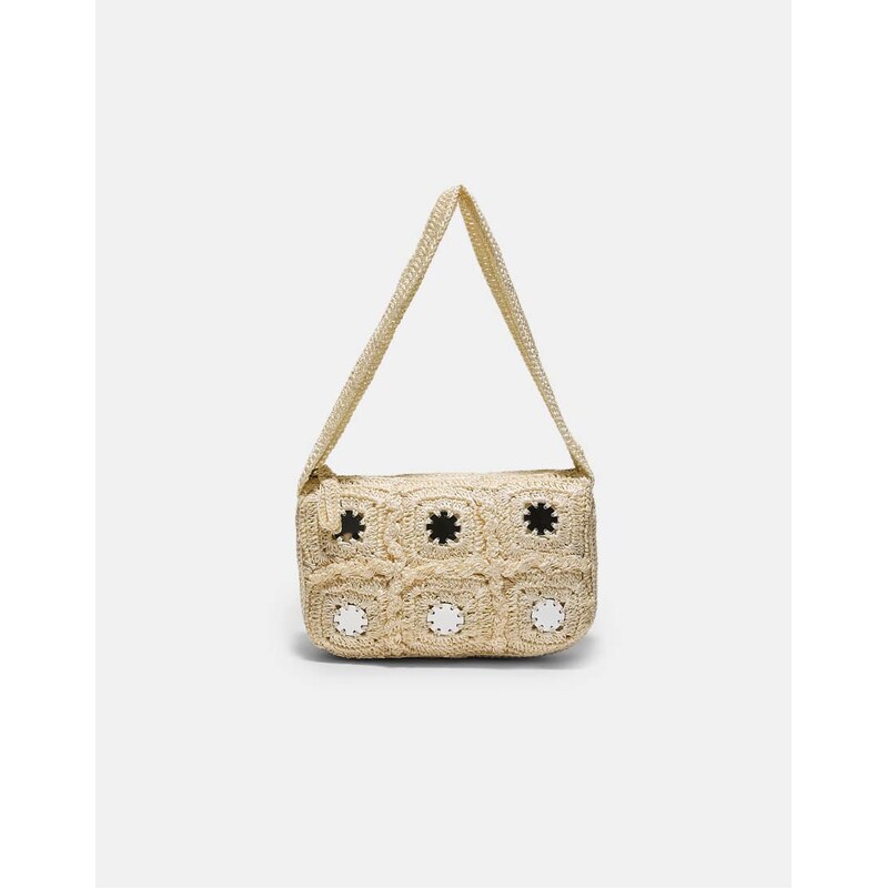 Stradivarius Crochet shoulder bag with mirrors in ecru-White 114962353