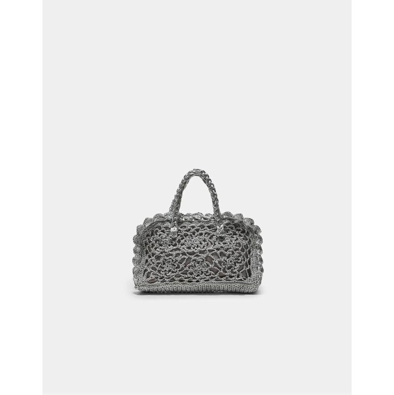 Stradivarius Metallic yarn crochet tote bag in grey 114962359