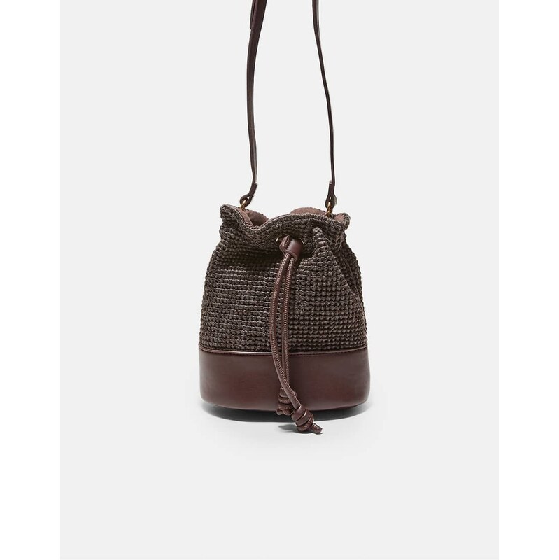 Stradivarius Contrast crochet crossbody bag in brown 114962355