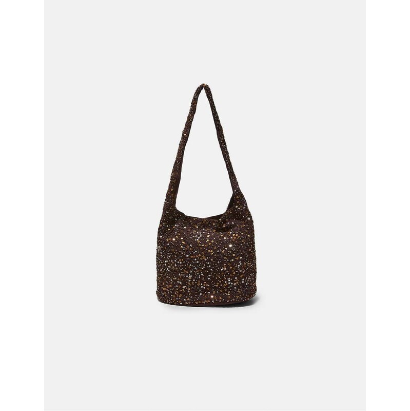 Stradivarius Sequinned shoulder bag in brown 114962366