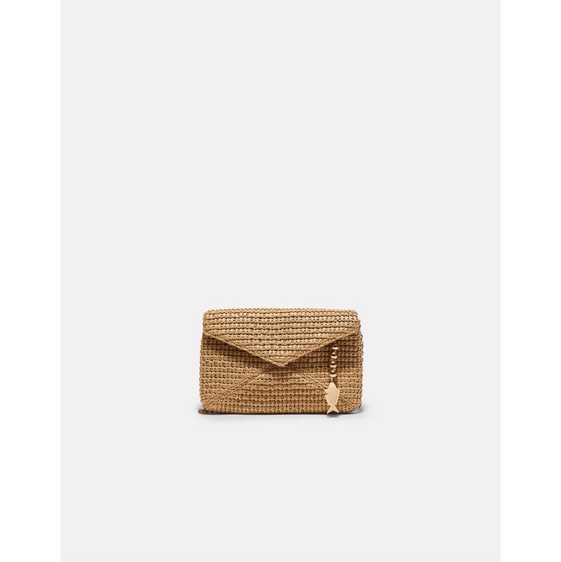 Stradivarius Raffia-effect envelope crossbody bag in ecru-White 114962364
