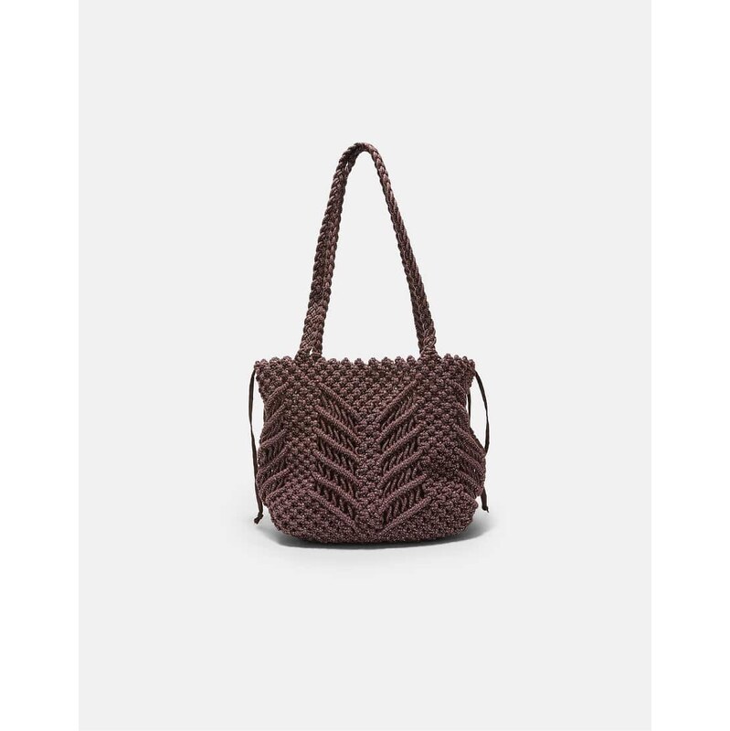 Stradivarius Metallic thread crochet shopper bag in brown 114962365