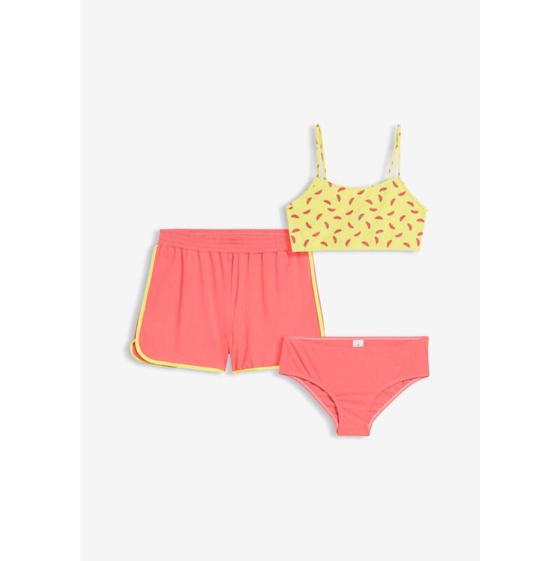 bonprix Bikiny a šortky (3dílná souprava) růžová Dívky