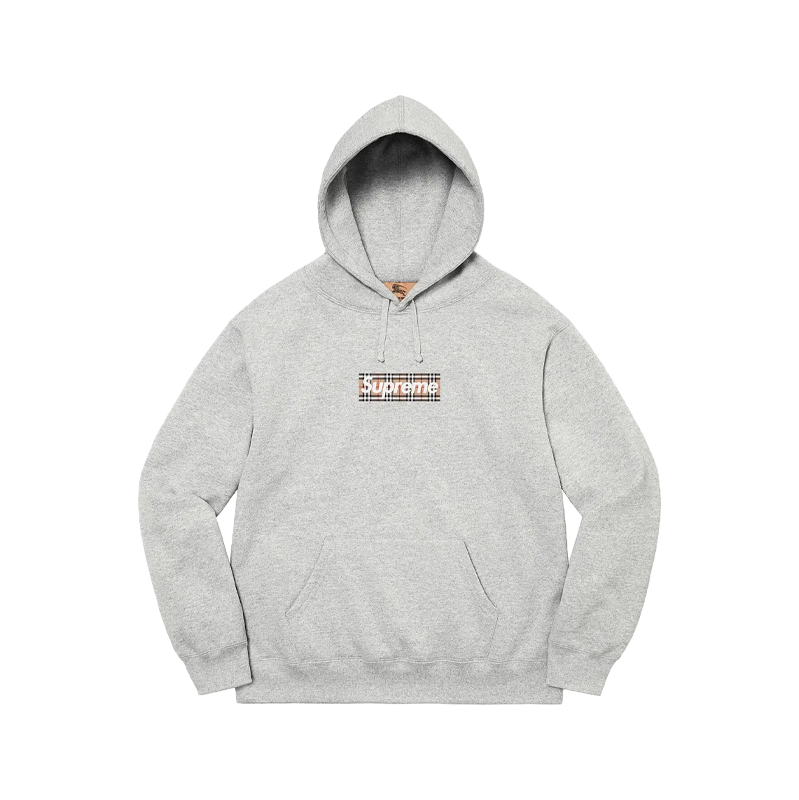 Supreme Burberry Box Logo Hooded Sweatshirt Heather Grey