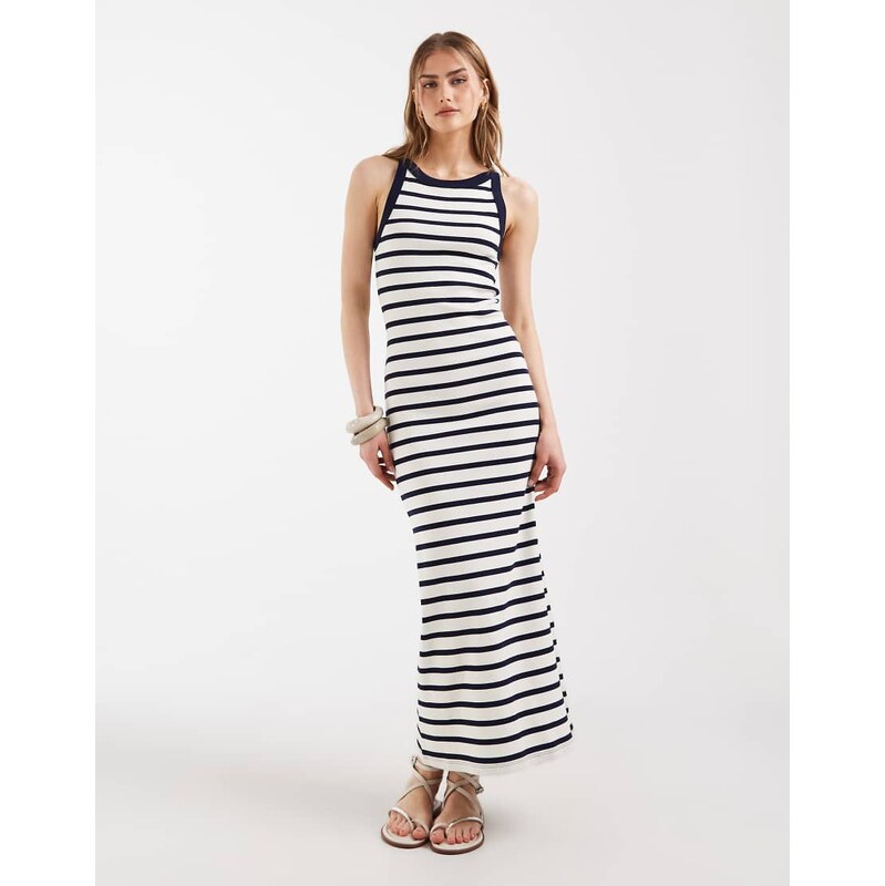 ASOS DESIGN ribbed tank midi dress in stripe-Multi
