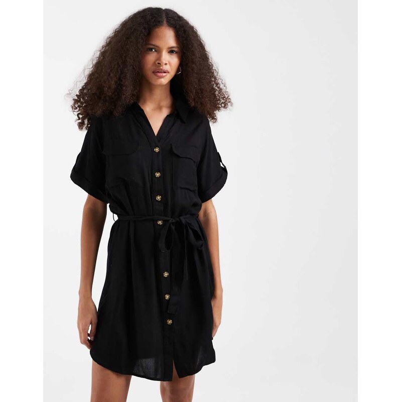 Vero Moda mini shirt dress with pockets in black