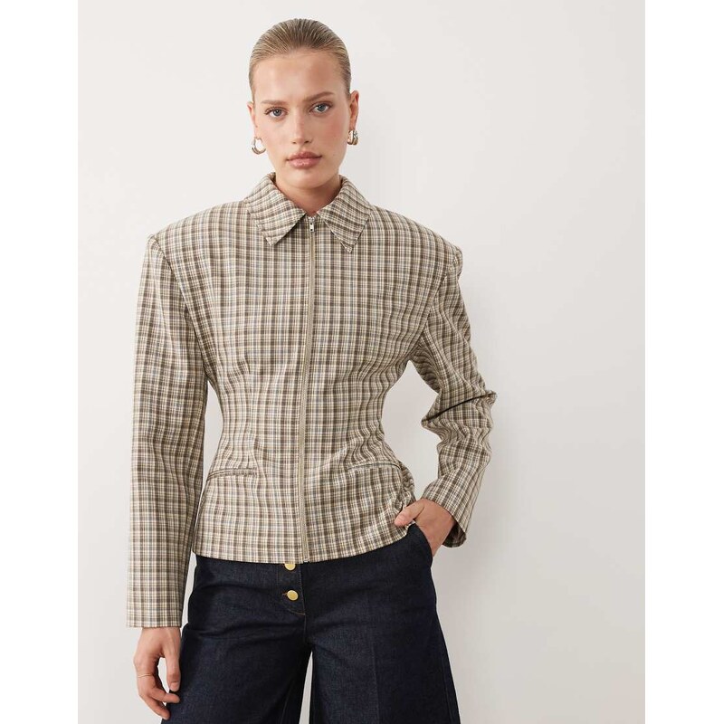 ASOS DESIGN tailored cinch waist zip through jacket in-Multi