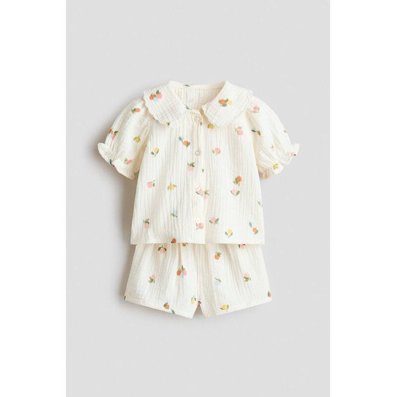 H&M - Dvoudílná souprava z bavlněného mušelínu - Bílá/Lesní