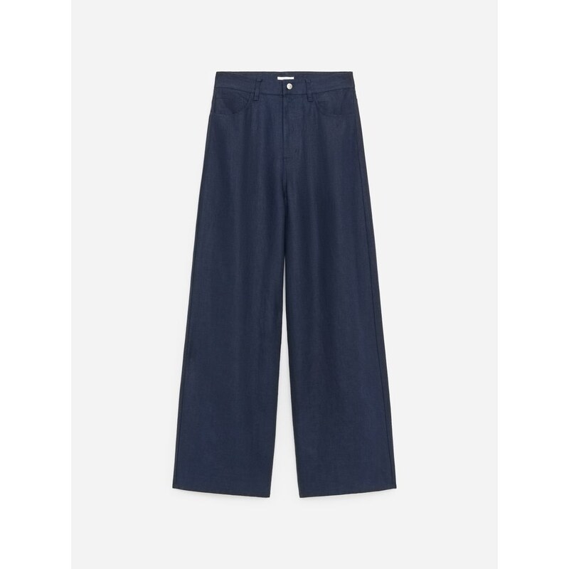 H&M - Lněné Kalhoty S Pěti Kapsami - modrá 114962771