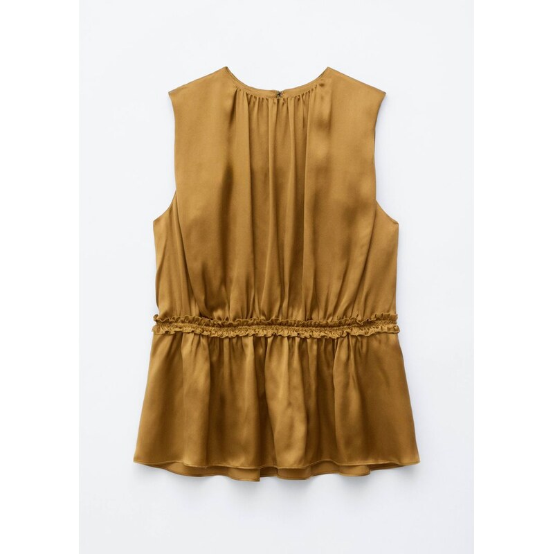H&M - Bezrukávý Hedvábný Tops Volánky - žlutá 114962777